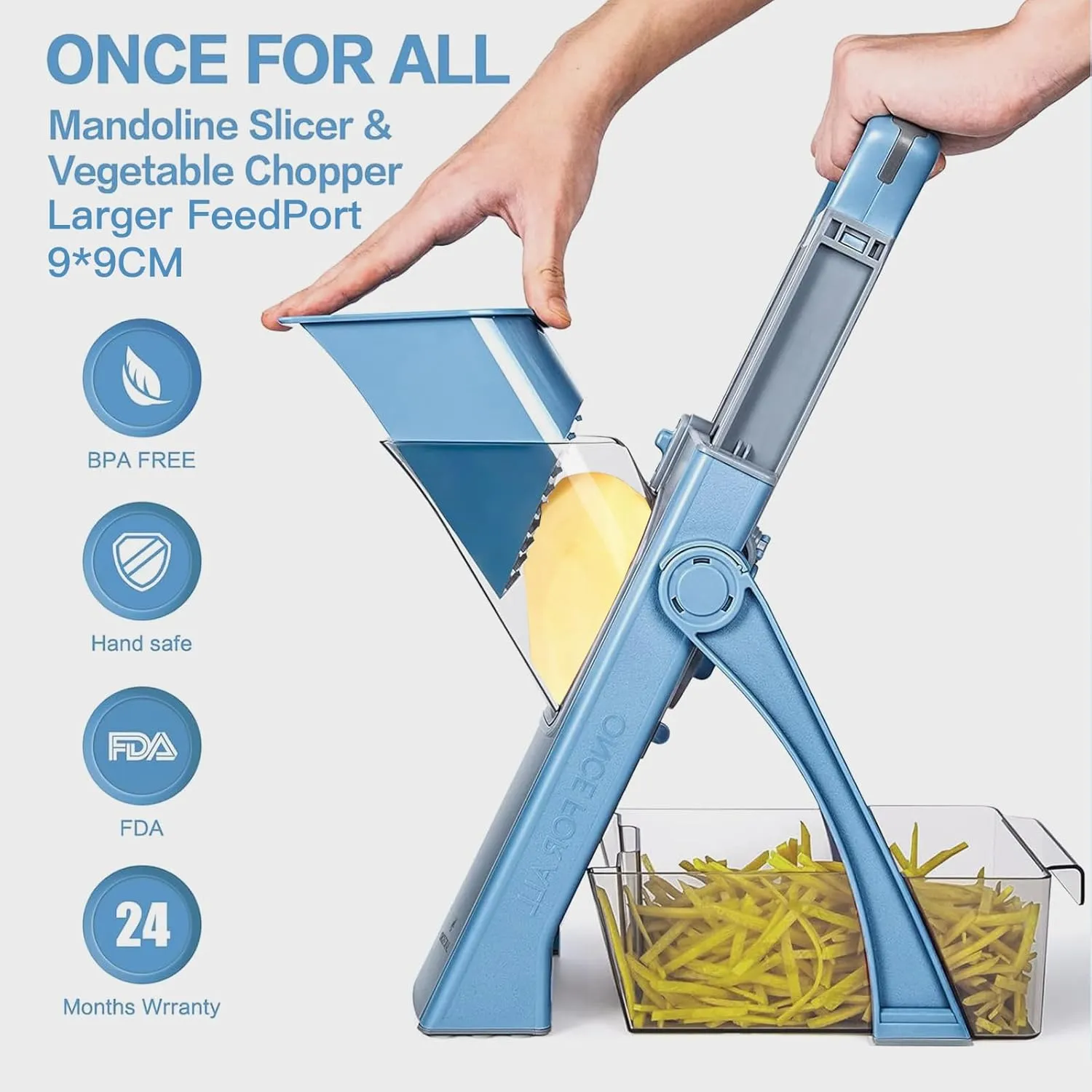 Mandoline Slicer for Kitchen, Upgrade 4-in-1 Potato Slicer French Fries Slicer, Adjustable Vegetable Slicer, Safe Food Chopper, Easy-to-Clean Vegetable Chopper