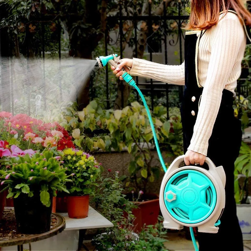 Auto-Retractable Garden Hose Reel with Rubber Water Hose & Spray Gun Cart